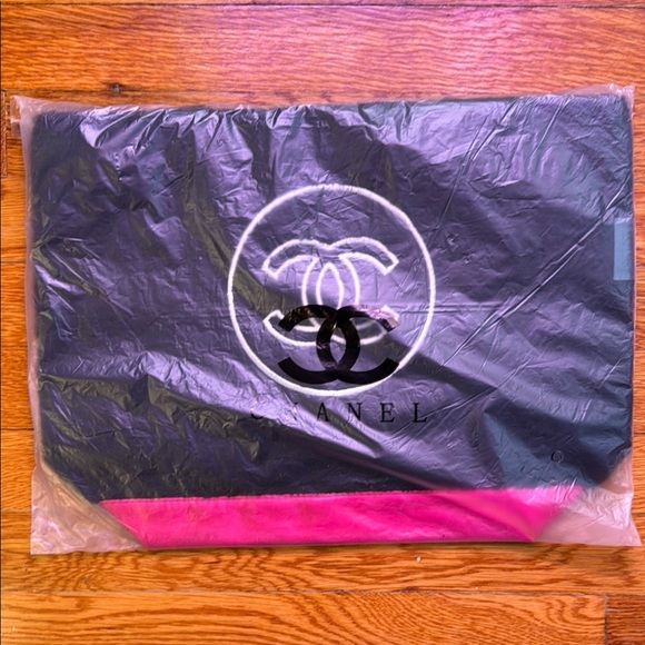 CHANEL Logo Tote Black Velour & Pink Satin Original Wrapper Precision Collection - Picture 4 of 12